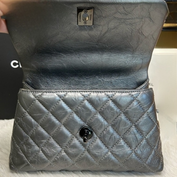 🔥Chanel Metalic Crumpled Calfskin Coco Top Handle Mini Bag Full Inclusion - Picture 10 of 14